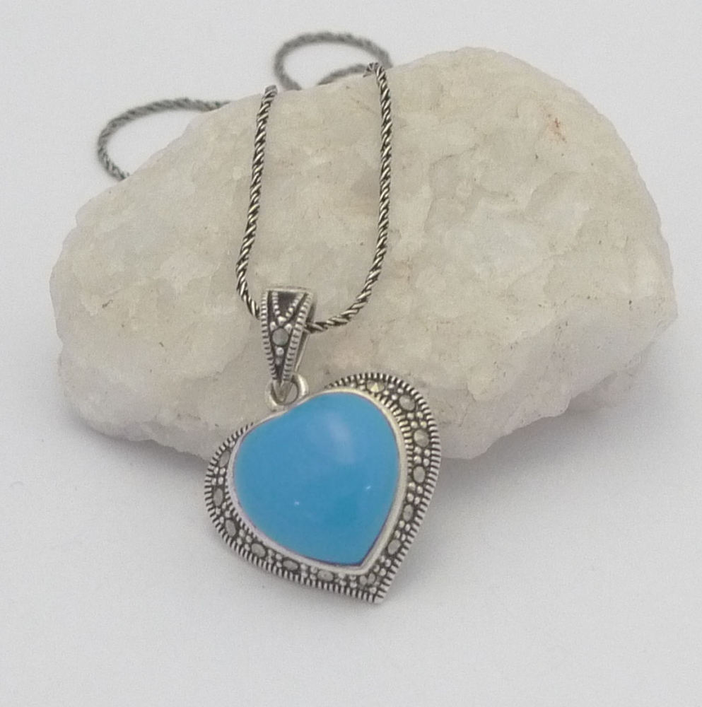 Turquoise silver Heart Necklace - Persian