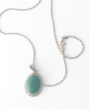 Green Agate silver Pendant Necklace 