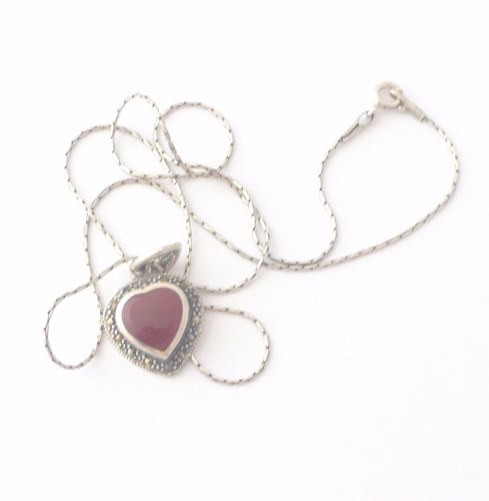 Carnelian Silver Necklace Heart