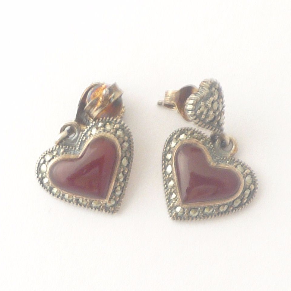 Carnelian silver Heart  earrings 