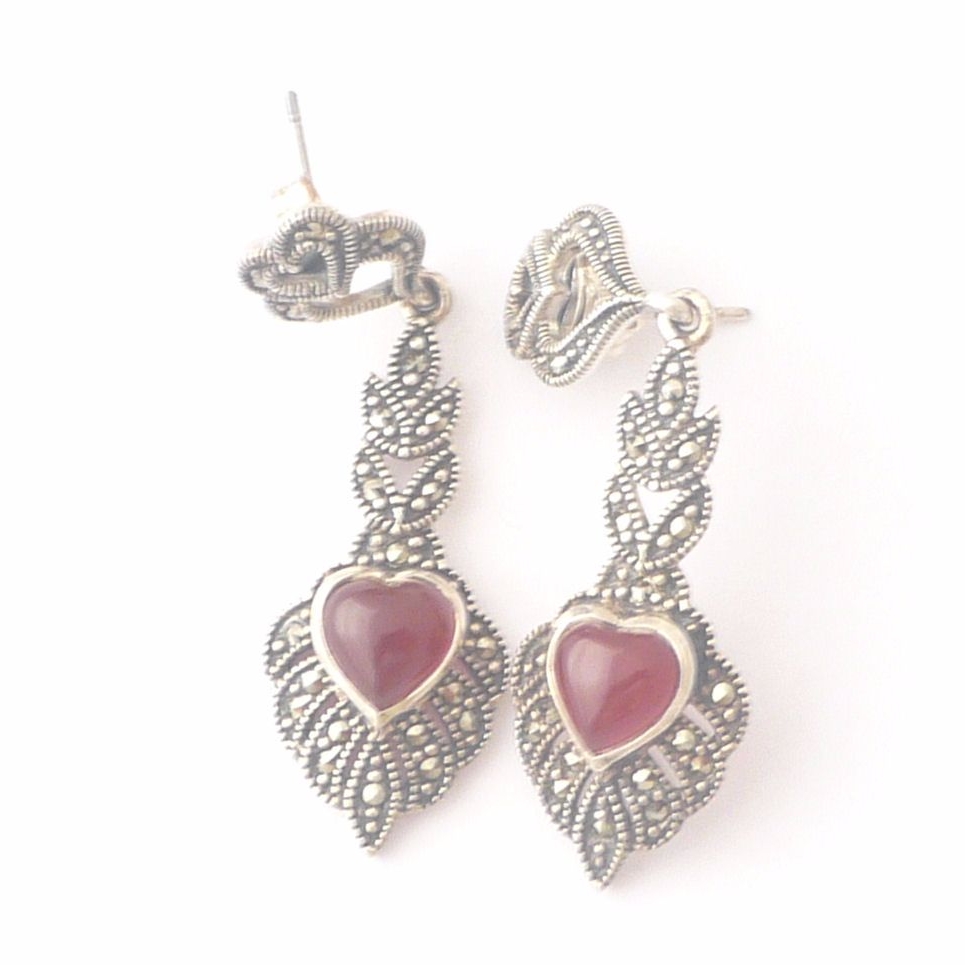 Carnelian silver  earrings Hearts