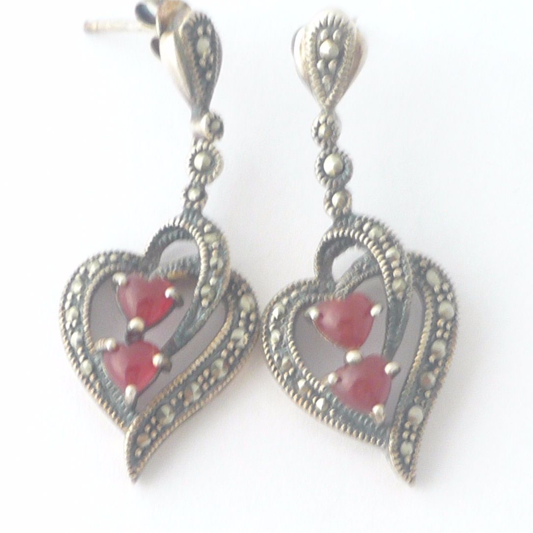 Carnelian silver  earrings Hearts