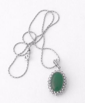 Green Agate silver Pendant Necklace 