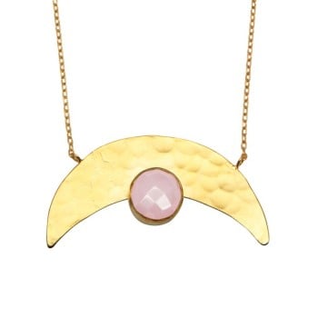 Dusky Pink Cats Eye Crescent Moon Necklace  - Ottoman Hands (OH/P203)