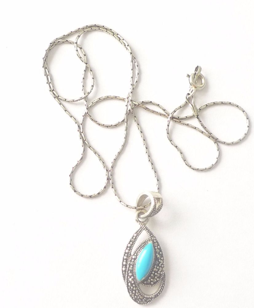 Turquoise Blue Stone silver necklace 