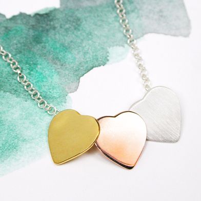 3 Colour Silver Hearts Necklace POM (NS)