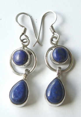 Lapis Lazuli Blue stone silver earrings