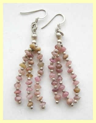 Rose quartz pink stone silver earrings