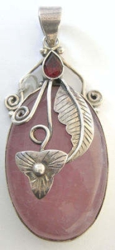 Rose Quartz Silver Pendant with Ruby