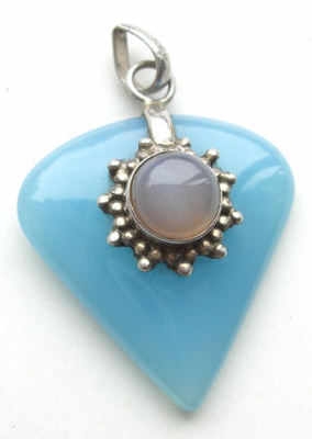 Blue Chalcedony stone with moonstone pendant
