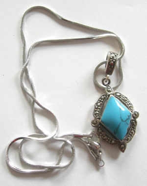 Turquoise Blue Stone silver necklace