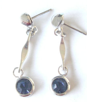 Blue glass silver stud  fashion earrings
