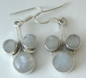 Moonstone pearly white stone silver earrings