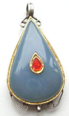 Blue Chalcedony & Ruby Silver Pendant