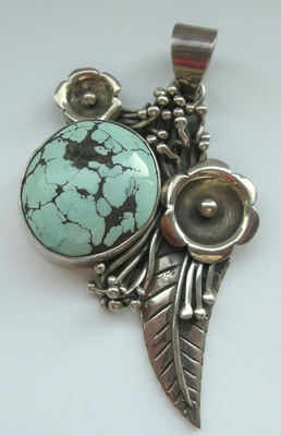 Turquoise Silver Flower Pendant