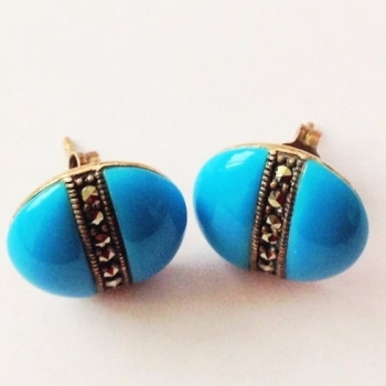 Turquoise Silver Earrings - round