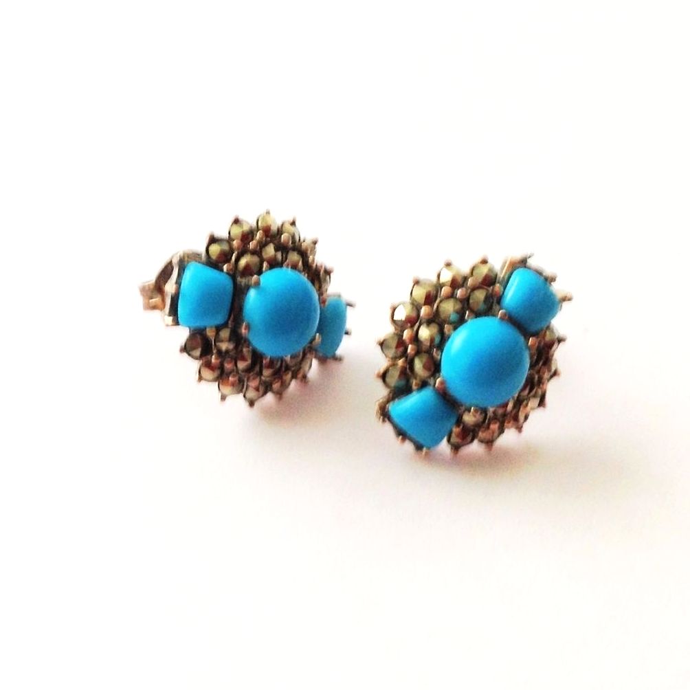 Turquoise Silver Earrings - Square