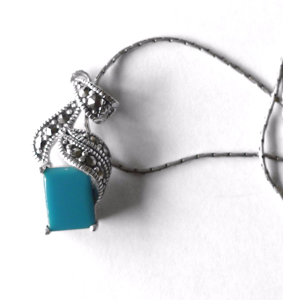 Turquoise Silver Necklace - Square