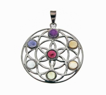 Chakra 7 Stone Sun Silver Pendant (16428)