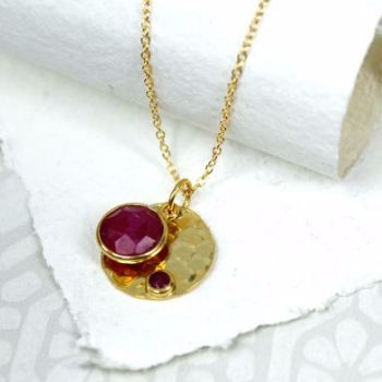 Silver Gold Plated Disc Ruby Necklace