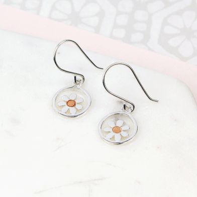 Silver And Rose Gold Daisy Circle Earrings