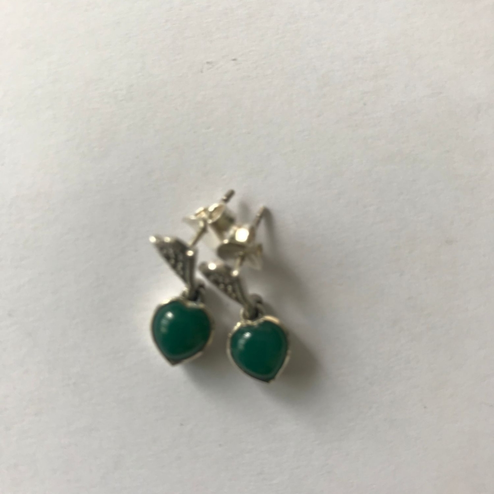 Green Agate silver earrings  - Heart