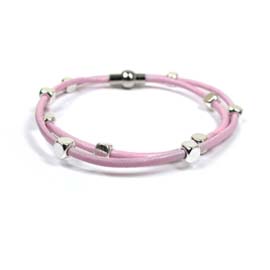 Bracelet - PINK wrap around leather bracelet with beads