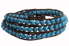 Leather Wrap Bracelet with Gemstone - BLUE TURQUOISE (04)