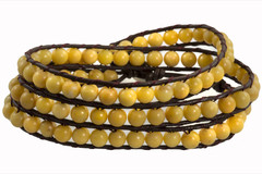 Leather Wrap Bracelet with Gemstone - YELLOW (010)