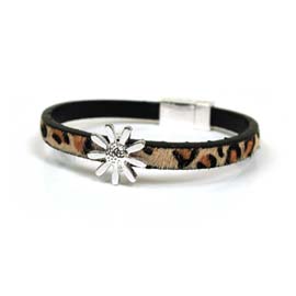 Bracelet - Leopard Print with Silver daisy