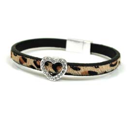 Bracelet leopard print with silver crystal studded heart 