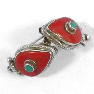 Silver  earrings with  turquoise Turquoise & red Agate