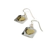 Silver Earrings with Brass Heart  - Peace of Mind            