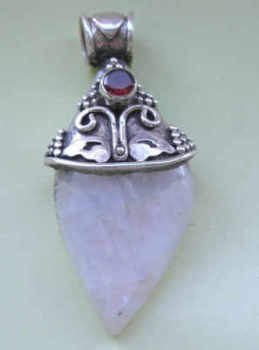 Moonstone & Silver Pendant with Ruby