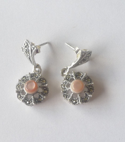 Pink Marcasite Silver Earrings