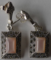 Pink Marcasite Silver Earrings Square