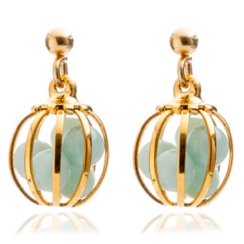 Gemstone Cage Earrings Gold plated with Amazonite (MINT)
