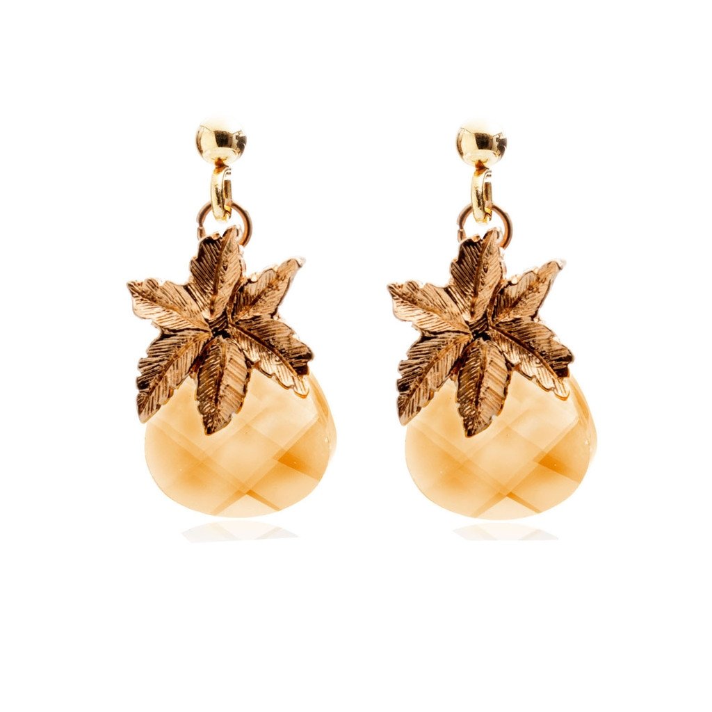 Crystal Pineapple earrings necklace Gold Plated
