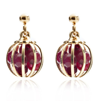 Gemstone Cage earrings with Ruby Jade (RED)
