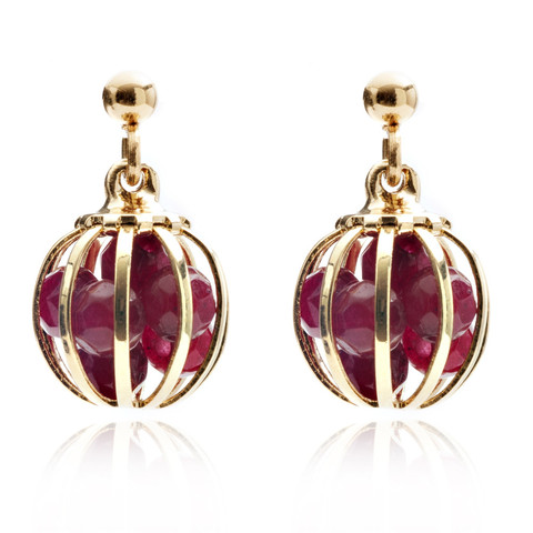 Gemstone Cage earrings Gold Plated with Ruby Jade (RED)