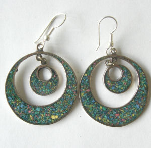 Mexican earrings Silver with crushed Turquoise (MEX21)