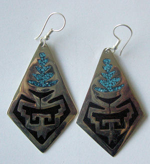 Mexican earrings Silver with crushed Turquoise (MEX37)