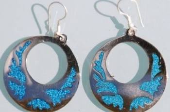 Mexican earrings Silver with crushed Turquoise (MEX08)