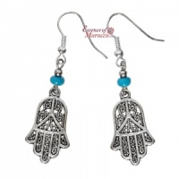 Silver Earrings - Hand Of Fatima with blue beads