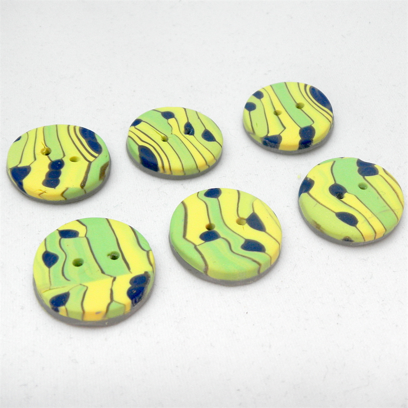 Pack of 6 Buttons- Small green and lemon buttons, line and dots