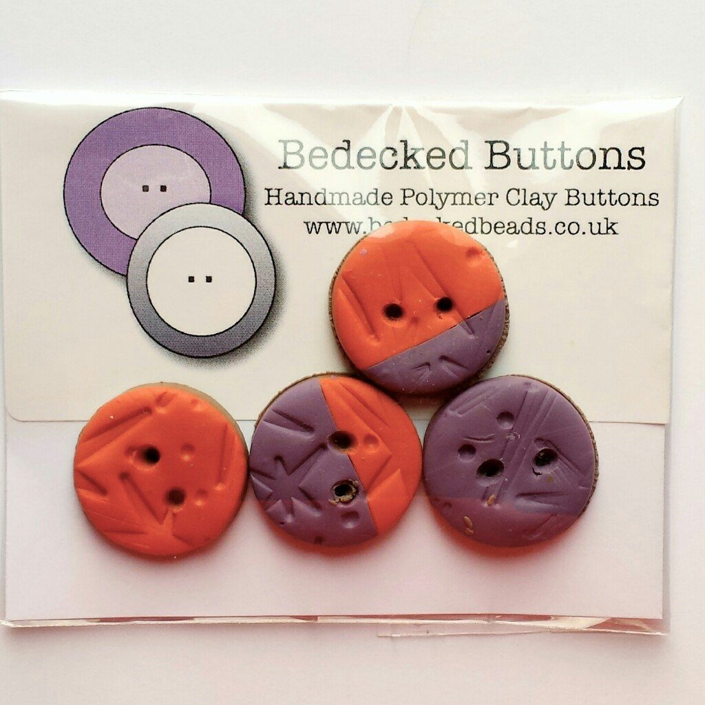 Orange and Purple Buttons, Small Patchwork Buttons