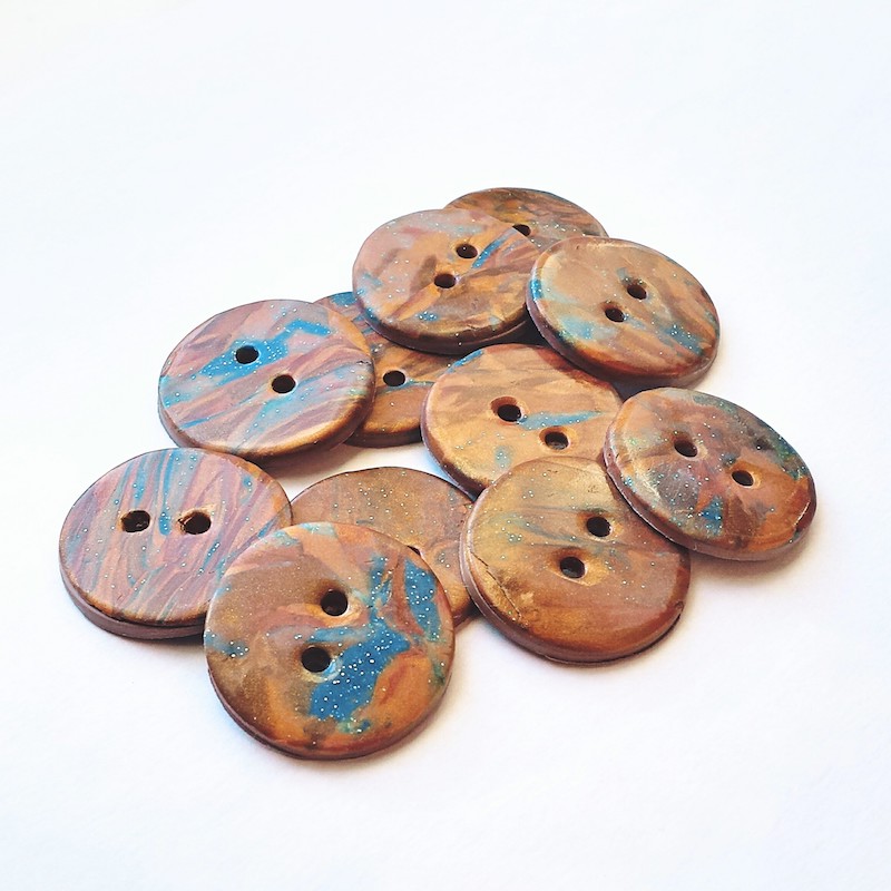 Handmade Buttons, Copper Gold Blue