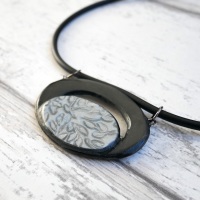 Modern Geometric Pendant, Black and Silver Necklace