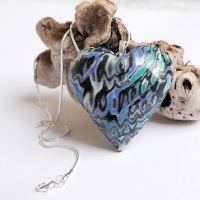 Heart Necklace, Blue  and Silver Heart Pendant
