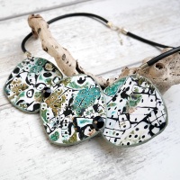 Statement Necklace, Green Black and Gold, Abstract Necklace